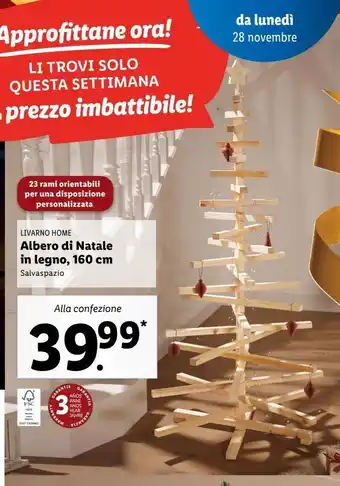 Lidl Albero di natale in legno 160cm offerta