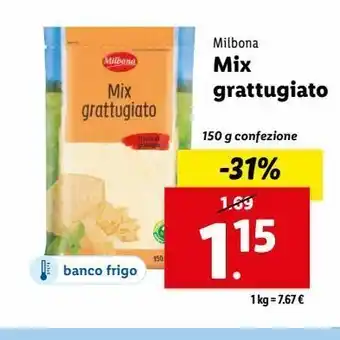 Lidl Mix grattugiato milbona 150g offerta