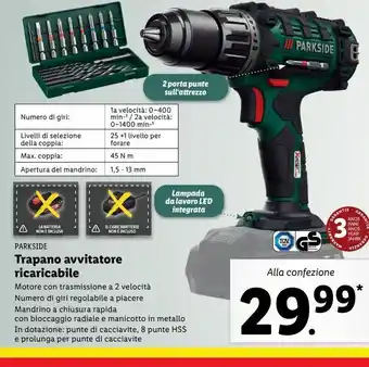 Lidl Trapano avvitatore a batteria parkside offerta