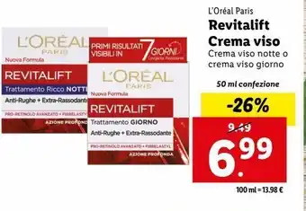 Lidl Revitalift crema viso l'oreal 50ml offerta