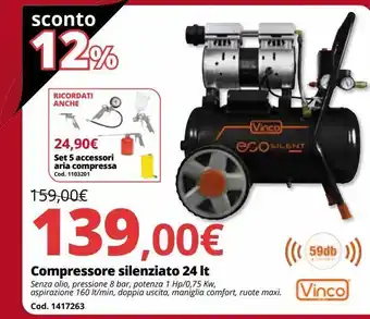 Compressore silenziato 24 lt