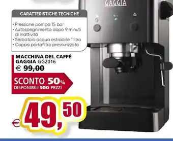 Il Gigante Macchina da caffè gaggia gg2016 offerta