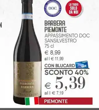 Il Gigante Vino barbera piemonte offerta