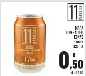 Conad 11 Paralleli Birra Bionda 330 Ml offerta
