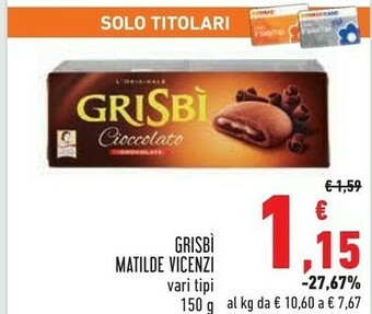Conad Matilde Vicenzi Grisbì Cioccolato 150 G(ml) offerta