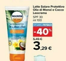 Carrefour Market Leocrema Latte Solare Protettivo Olio Di Monoi E Cocco offerta