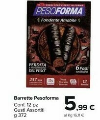 Carrefour Market Pesoforma Barrette Cereali E Cioccolato 372 G(ml) offerta