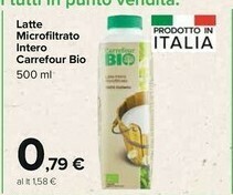 Carrefour Market Carrefour Bio - Latte Intero Microfiltrato 500 G(ml) offerta