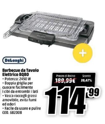 MediaWorld DeLonghi Barbecue da Tavolo Elettrico BQ80 offerta