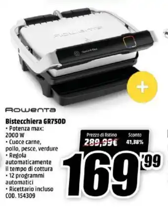 MediaWorld Rowenta Bistecchiera GR750D offerta