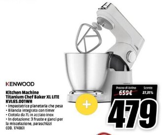 MediaWorld Kenwood Kitchen Machine Titanium Chef Baker XL Lite KVL65.001WH offerta