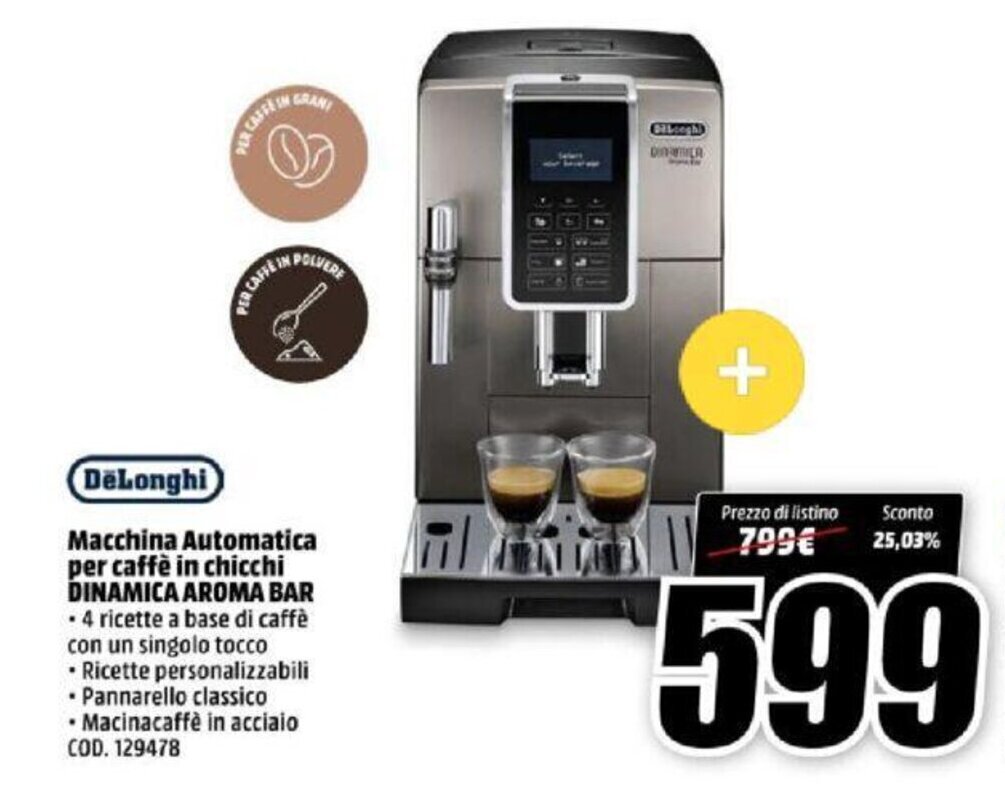 DeLonghi Macchina Automatica per caffè in chicchi Dinamica Aroma Bar