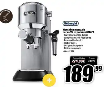MediaWorld DeLonghi Macchina manuale per caffè in polvere Dedica offerta