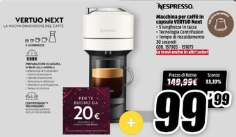MediaWorld Nespresso Macchina per caffè in capsule Vertuo Next offerta
