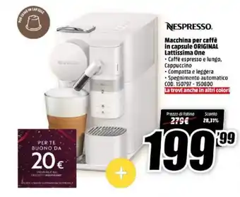 MediaWorld Nespresso Macchina per caffè in capsule Original Lattissima One offerta