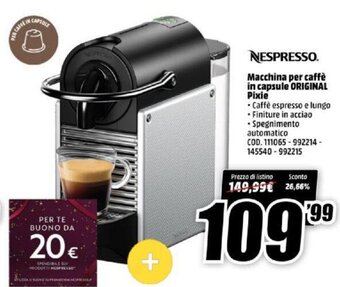 MediaWorld Nespresso Macchina per caffè in capsule Original Pixie offerta