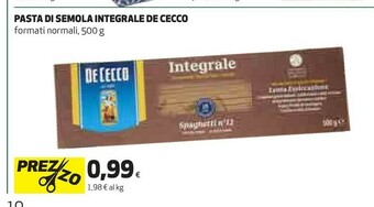 Coop De Cecco Integrale Spaghetti N. 12 500 G(ml) offerta