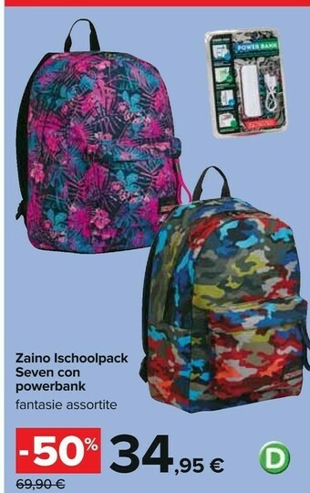 Carrefour Zaino Ischoolpack Seven Con Powerbank offerta