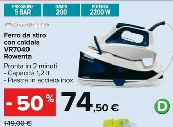 Carrefour Rowenta Ferro Da Stiro Con Caldaia VR7040 offerta