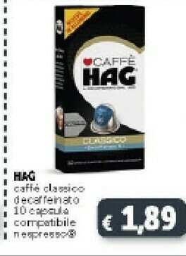 Deco Supermercati Hag Caffè Classico Decaffeinato 10 Capsule Compatibile Nespresso offerta