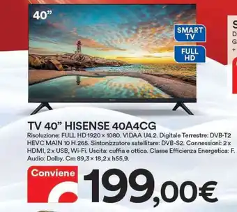 Ipercoop Hisense TV 40" 40A4CG offerta