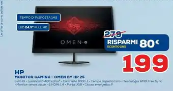 Euronics HP Monitor Gaming - Omen 25 offerta