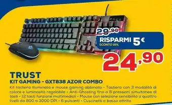 Euronics Trust GXT 838 Azor Gaming Combo Tastiera USB QWERTY Spagnolo Nero offerta