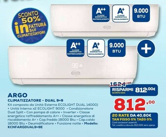 Euronics Argo Climatizzatore Dual 9+9 offerta