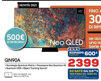 Euronics Samsung QN90A 165,1 Cm (65") offerta