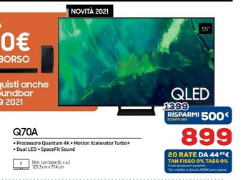 Euronics Samsung Q70A (2021) 139,7 Cm (55") 4K Ultra HD Smart TV Wi-Fi Nero offerta