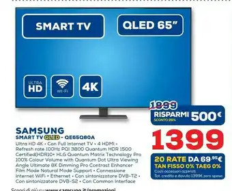 Euronics Samsung Series 8 TV QLED 4K 65” QE65Q80A Smart TV Wi-Fi Carbon Silver 2021 offerta