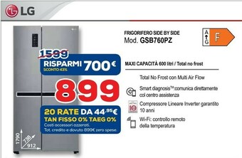 Euronics LG GSB760PZXV Frigorifero Side-by-side Libera Installazione 626 L F Acciaio Inossidabile offerta