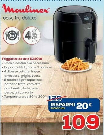 Euronics Moulinex EZ4018 Easy Fry Deluxe, Friggitrice Ad Aria Senza Olio, 8 Modalità Preimpostate, Capacità XL Fino A 6 Persone, 80° A offerta