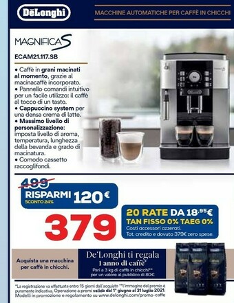 Euronics DeLonghi Magnifica S ECAM 21.117.B Macchina Da Caffè Combi 1,8 L Semi-automatica offerta