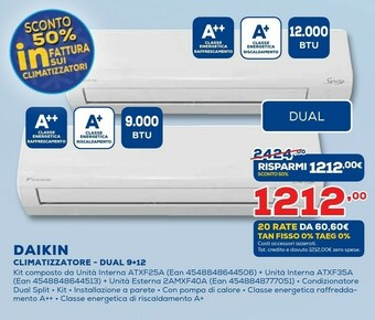 Euronics Daikin ATXF25A Condizionatore Fisso Condizionatore Unità Interna Bianco offerta