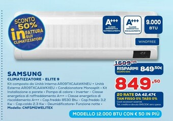 Euronics Samsung Wind-Free Elite AR09TXCAAWKNEU + AR09TXCAAWKXEU WindFree Climatizzatore Split System Bianco offerta