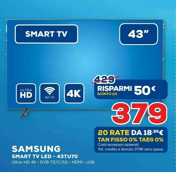 Samsung Smart TV Led 43TU70 offerta di Euronics