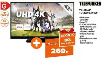 Expert Telefunken TV LED 43" TE 43550 S39 U2P offerta
