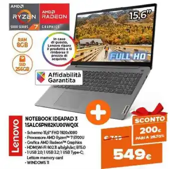 Expert Lenovo Notebook IdeaPad 3 15ALC6PN82KU00WQIX offerta