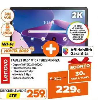 Expert Lenovo Tablet 10.6" M10+ TB125FUPNZA offerta