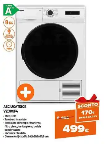 Expert Zoppas Asciugatrice VZD8GF4 offerta