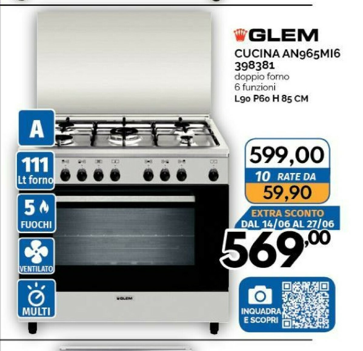 Glem gas Glem Gas AN965MI6 cucina Piano cottura Acciaio inossidabile A  offerta di Orizzonte