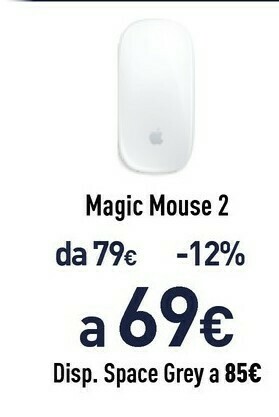 Unieuro Apple Magic 2 Mouse Bluetooth Ambidestro offerta