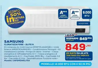 Euronics Samsung Wind-Free Elite AR09TXCAAWKNEU + AR09TXCAAWKXEU WindFree Climatizzatore Split System Bianco offerta