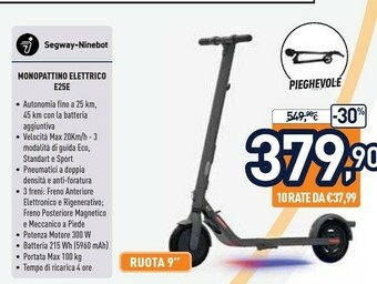 Unieuro Segway Ninebot Monopattino Elettrico E25E offerta