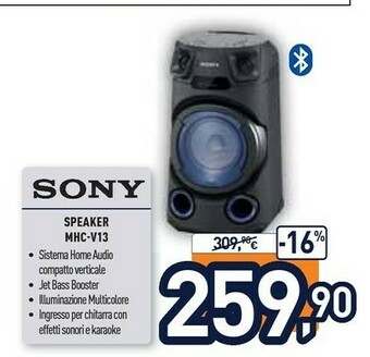 Unieuro Sony MHC-V13 - Altoparlante Bluetooth All In One Con JET BASS BOOSTER, Effetti Luminosi, Lettore CD, USB, Nero offerta
