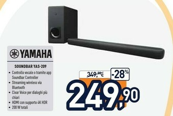 Unieuro Yamaha YAS-209 2.1 Canali 200 W Nero offerta