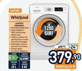 Unieuro Whirlpool FFB 8258 SV IT Lavatrice Libera Installazione Caricamento Frontale 8 Kg 1200 Giri/min B Bianco offerta