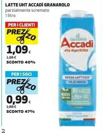 Coop Granarolo Accadì Senza Lattosio Latte Parzialmente Scremato offerta