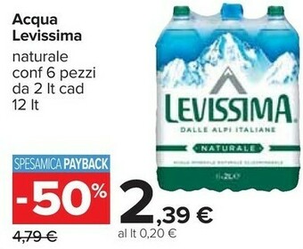 Carrefour Levissima Acqua Naturale 2000 G(ml) offerta